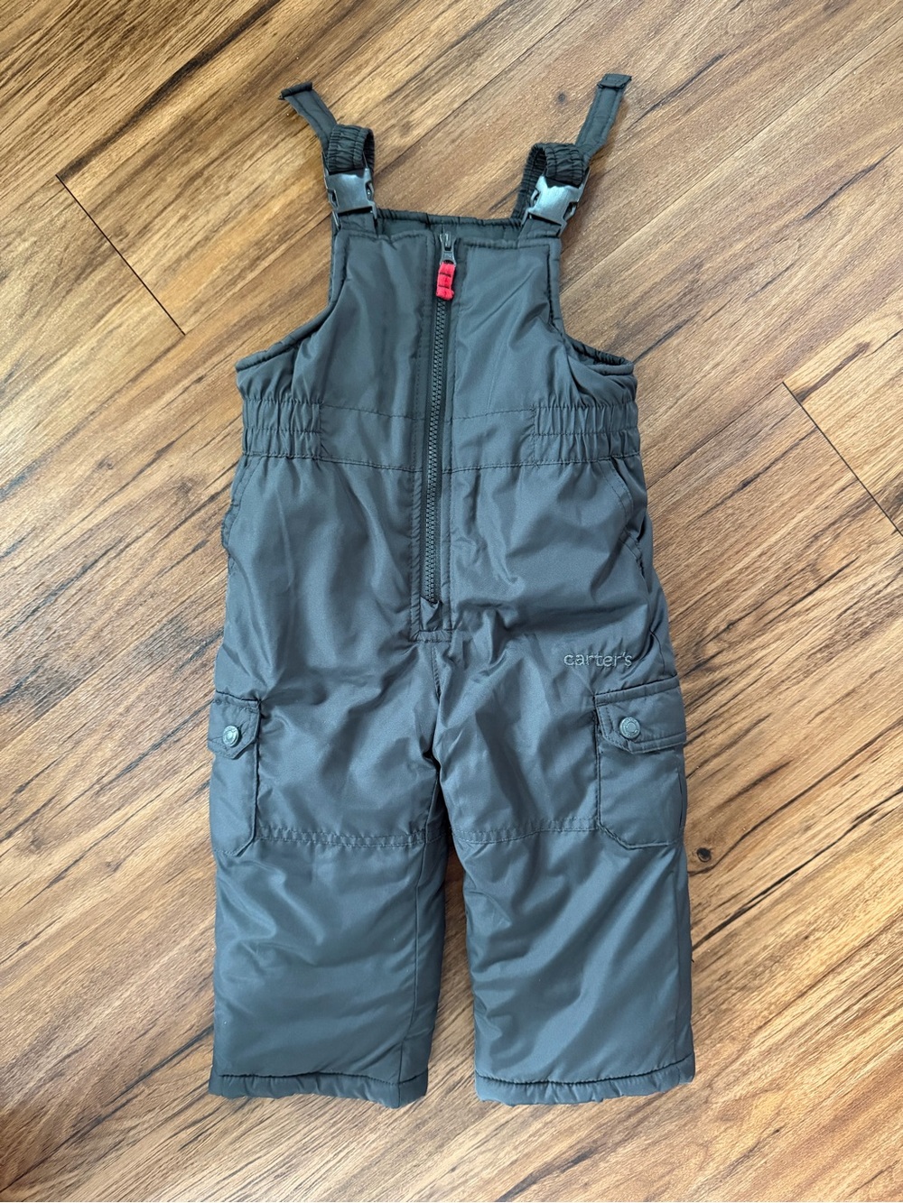 Carter's Insulated Black Snow Bib Pants 24 Months Zip Front/Elastic Straps